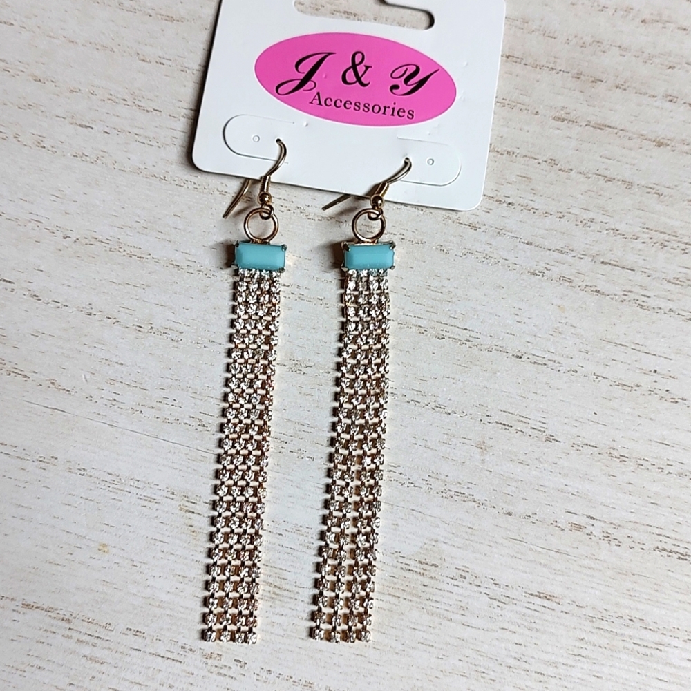 😻 3 For $15 Pale Blue Lucite Gemstone Clear Bling Strand Tassel Look Dangles